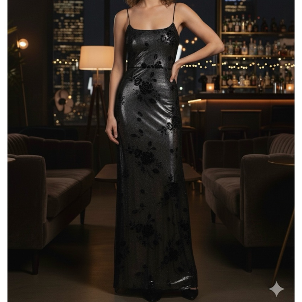 Vintage 90s L.A. Glo Foil Formal Dress Prom S Homecoming‎ Lace